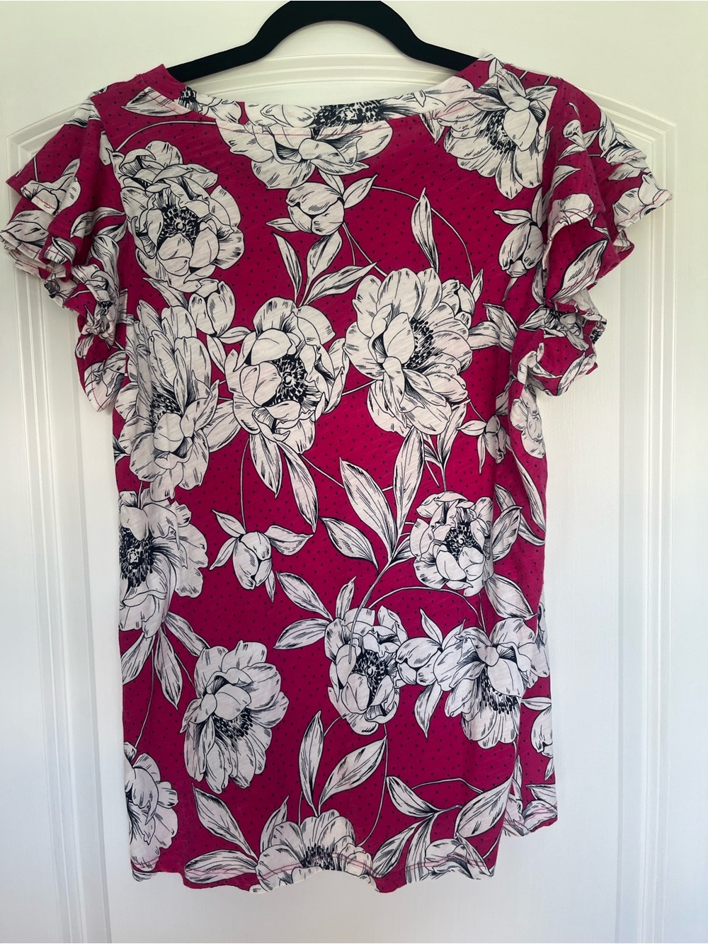 LOFT Raspberry Pink Floral Ruffle Sleeve Tee - Picture 5 of 5